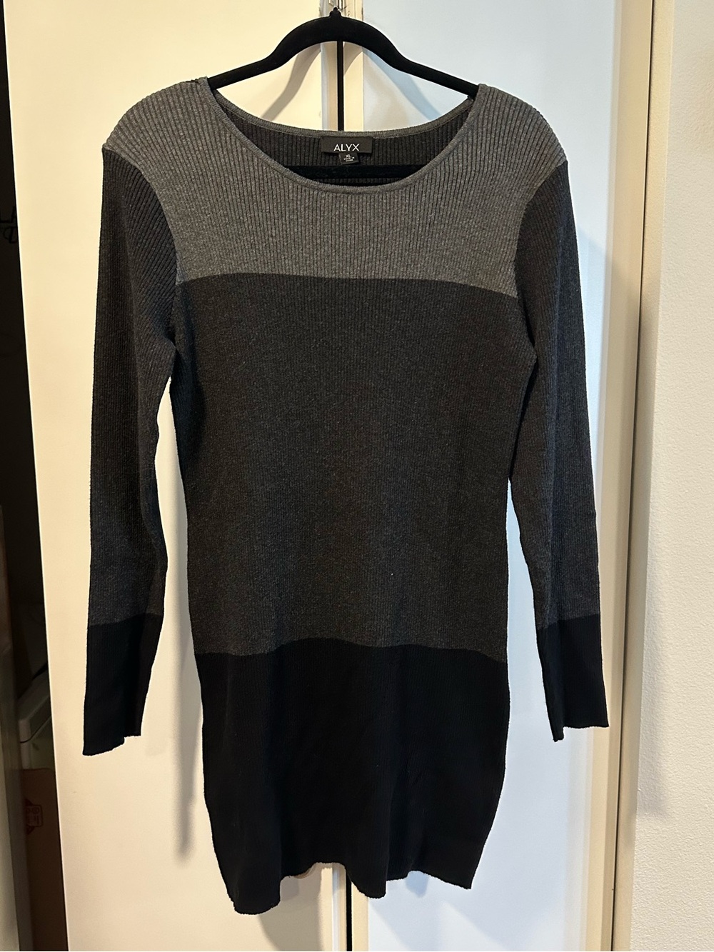 ALYX Women's Colorblock Knit Dress Sweater XL in Dark Gray and Black